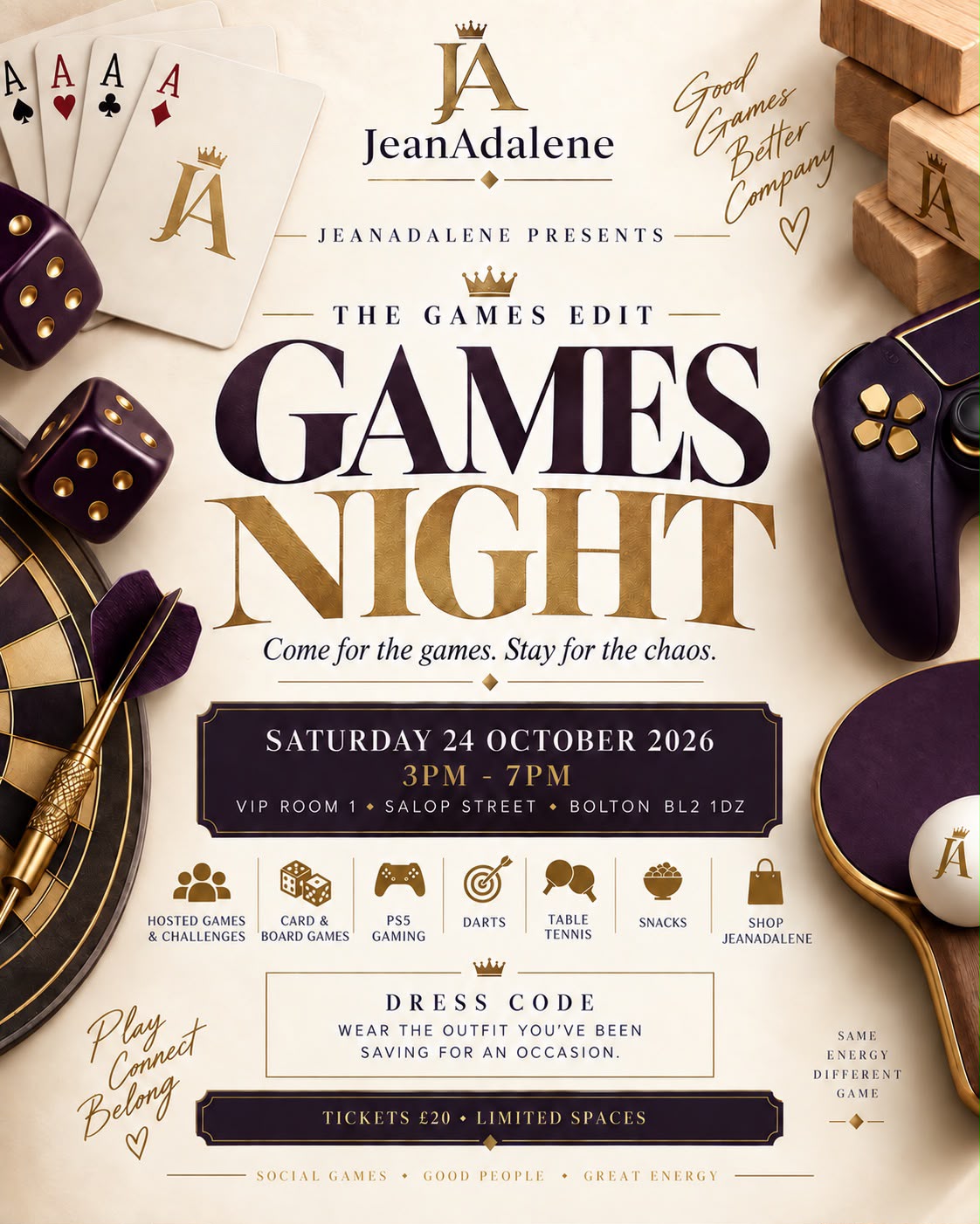 JeanAdalene Presents The Games Edit: Games Night | Saturday 24 October 2026